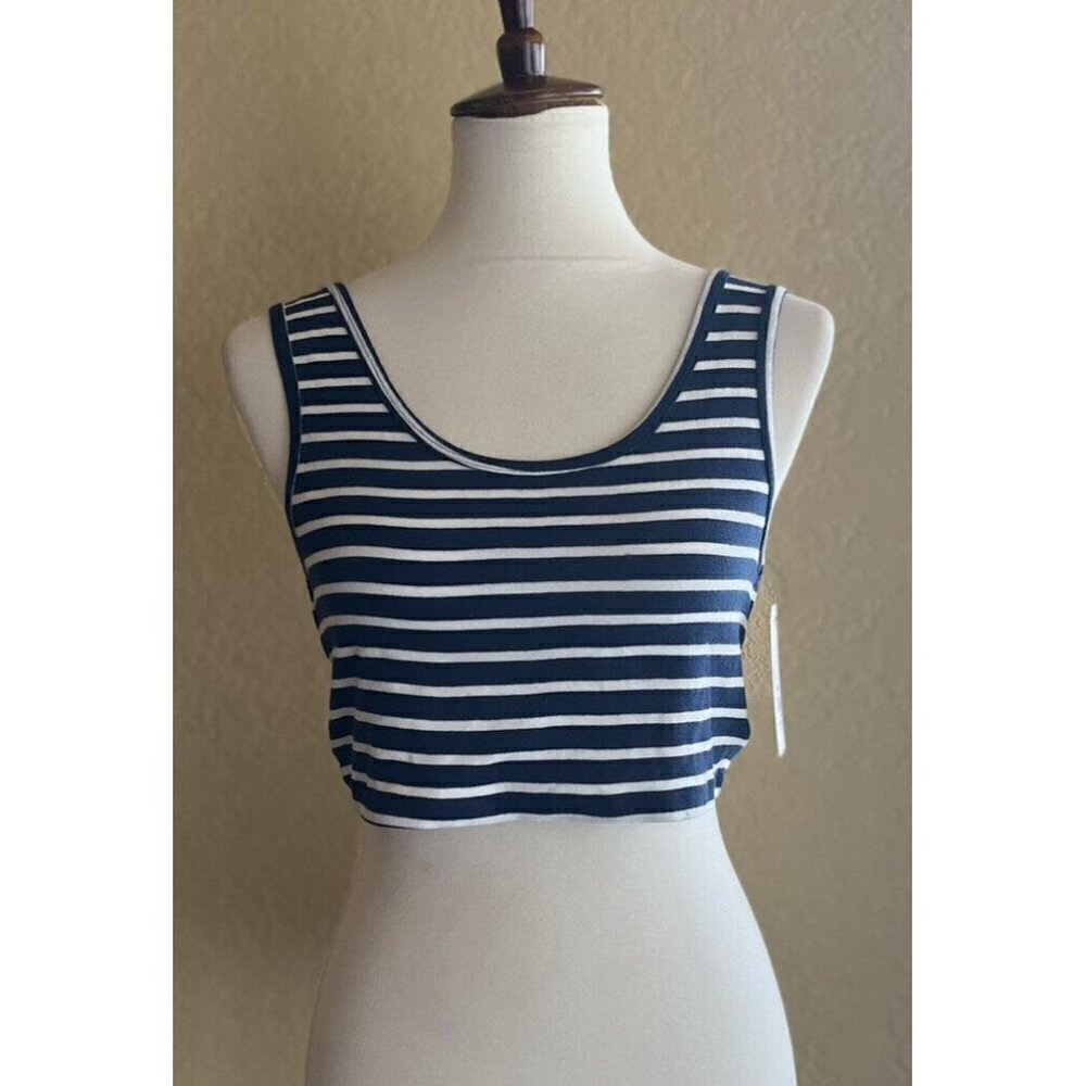 Billabong Juniors Navy Blue Knit Striped Name Game Crop Tank Top Size S M